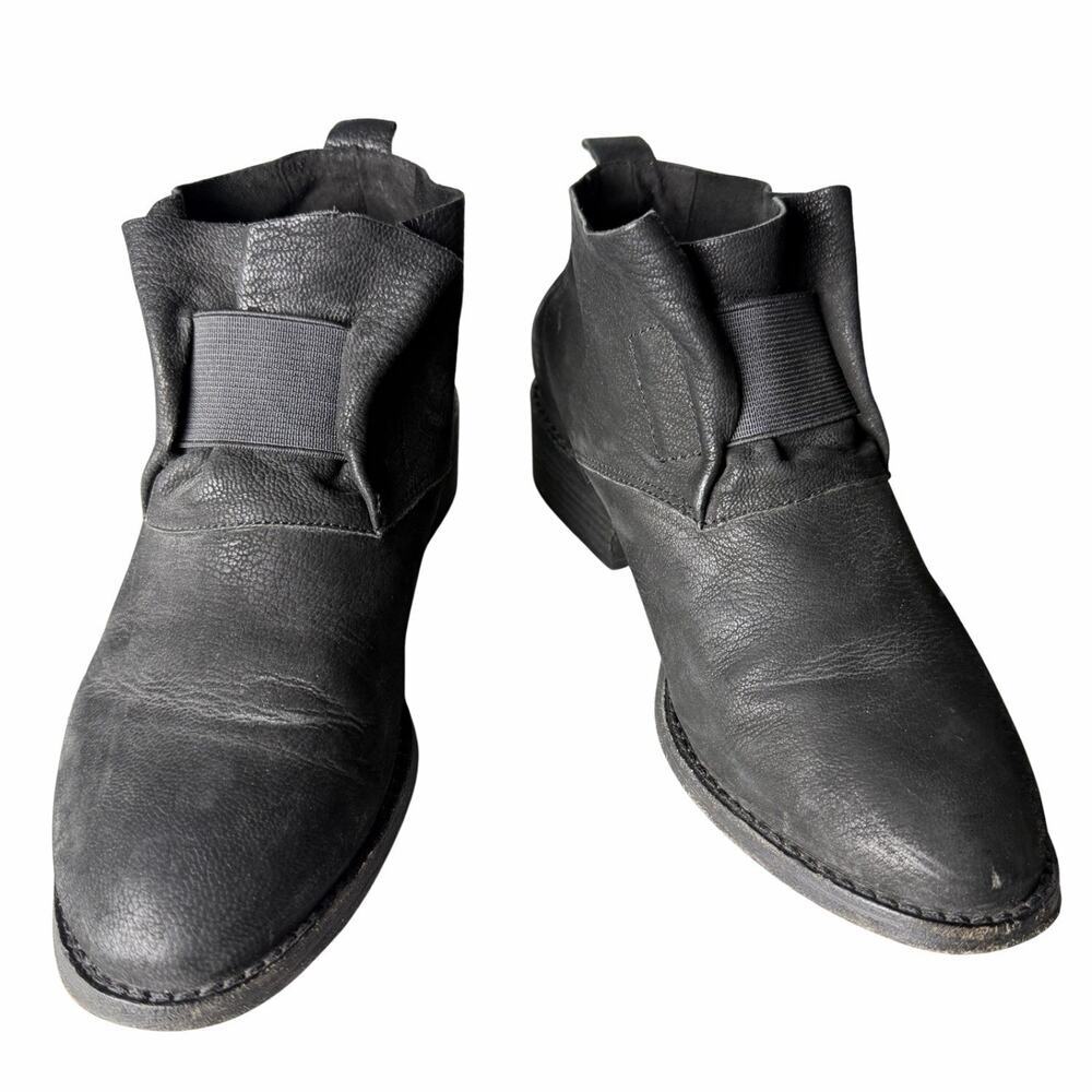 Eileen Fisher Leather Ankle Bootie Tumbled Nubuck Black Women's size 7